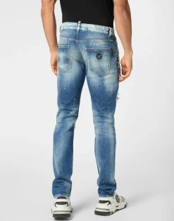 PHILIPP PLEIN Denim Rock Star Fit Trousers Studs><noscript><img data-lazyloaded=