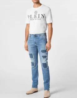 PHILIPP PLEIN Denim Rock Star Fit Trousers Studs><noscript><img data-lazyloaded=