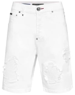 PHILIPP PLEIN Denim Shorts Formentera Distressed>Uomo Denim