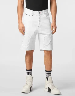 PHILIPP PLEIN Denim Shorts Formentera Distressed>Uomo Denim