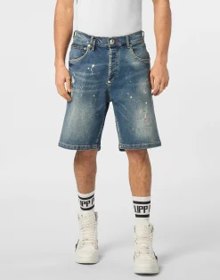 PHILIPP PLEIN Denim Shorts Formentera Skull>Uomo Denim