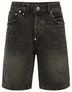 PHILIPP PLEIN Denim Shorts Formentera Skull>Uomo Denim