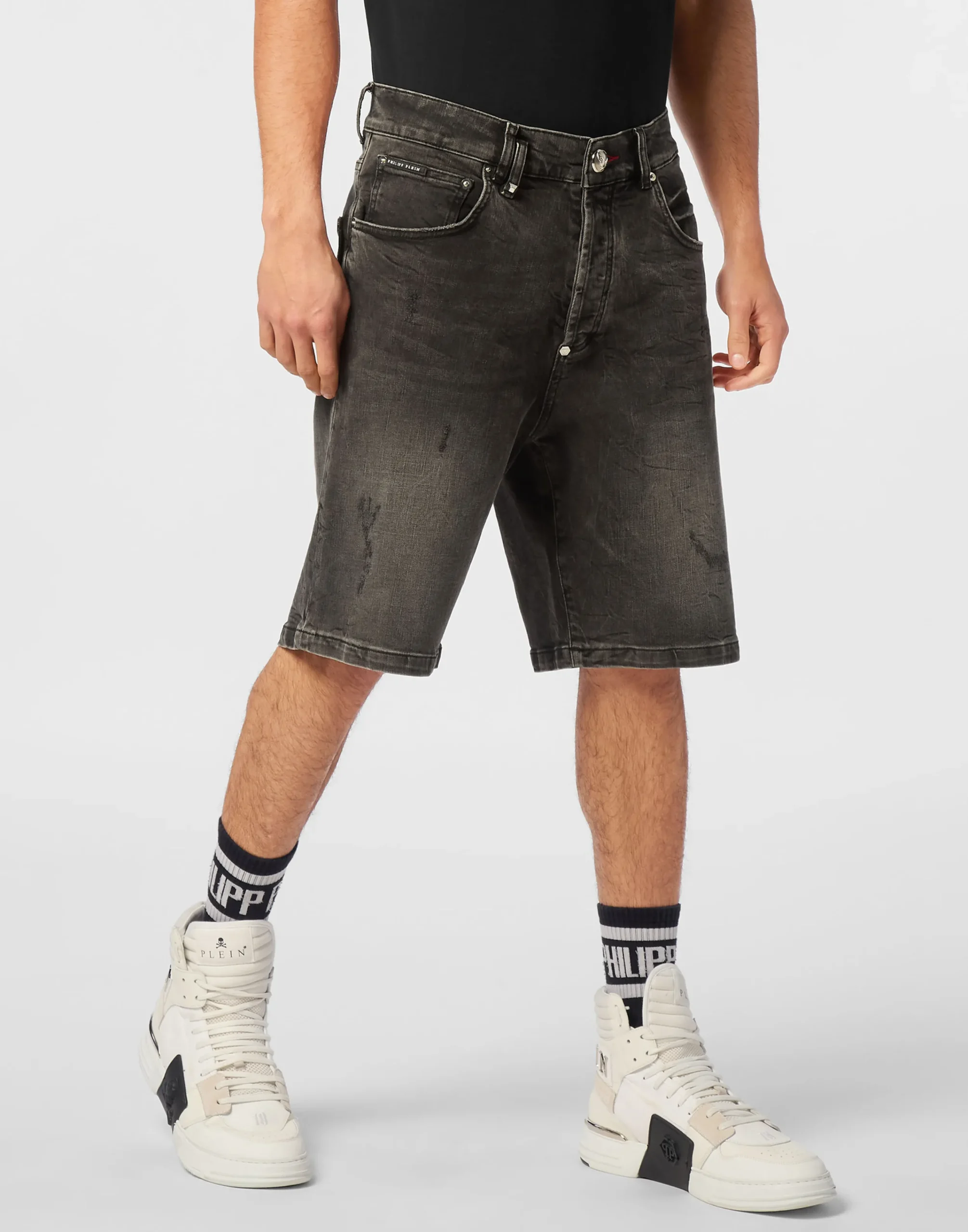 PHILIPP PLEIN Denim Shorts Formentera Skull>Uomo Denim