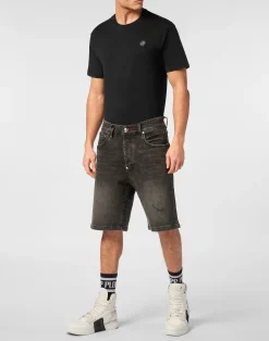 PHILIPP PLEIN Denim Shorts Formentera Skull><noscript><img data-lazyloaded=