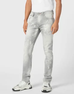 PHILIPP PLEIN Denim Super Straight Cut Trousers Racing Club>Uomo Denim