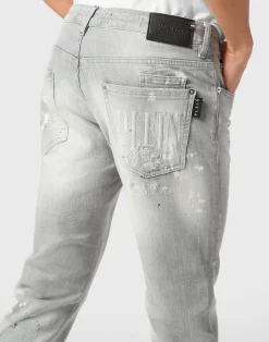 PHILIPP PLEIN Denim Super Straight Cut Trousers Racing Club><noscript><img data-lazyloaded=