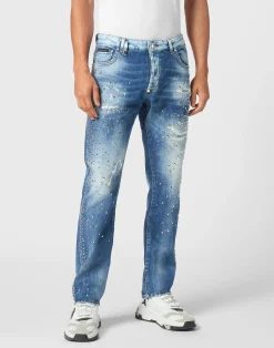 PHILIPP PLEIN Denim Super Straight Cut Trousers Studs>Uomo Denim