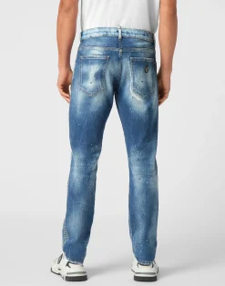 PHILIPP PLEIN Denim Super Straight Cut Trousers Studs><noscript><img data-lazyloaded=