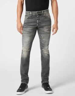 PHILIPP PLEIN Denim Super Straight Cut Trousers>Uomo Denim