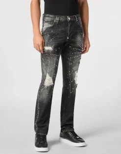 PHILIPP PLEIN Denim Super Straight Cut Trousers Studs>Uomo Denim
