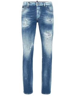 PHILIPP PLEIN Denim Super Straight Cut Trousers Smile>Uomo Denim