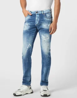 PHILIPP PLEIN Denim Super Straight Cut Trousers Smile>Uomo Denim