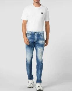 PHILIPP PLEIN Denim Super Straight Cut Trousers Smile><noscript><img data-lazyloaded=