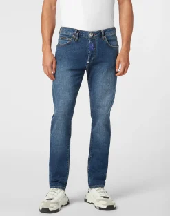 PHILIPP PLEIN Denim Super Straight Cut Fit Trousers Hexagon>Uomo Denim