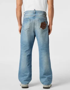 PHILIPP PLEIN Denim Trousers Beach Boy Fit 5 Pockets Signature><noscript><img data-lazyloaded=