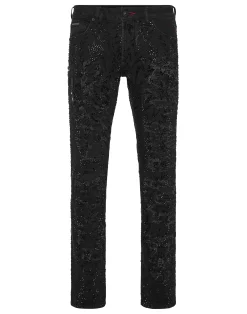 PHILIPP PLEIN Denim Trousers Rock Star Tribal Strass>Uomo Denim