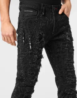 PHILIPP PLEIN Denim Trousers Rock Star Tribal Strass><noscript><img data-lazyloaded=