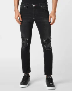 PHILIPP PLEIN Denim Trousers Skinny Fit with Python Inserts>Uomo Denim