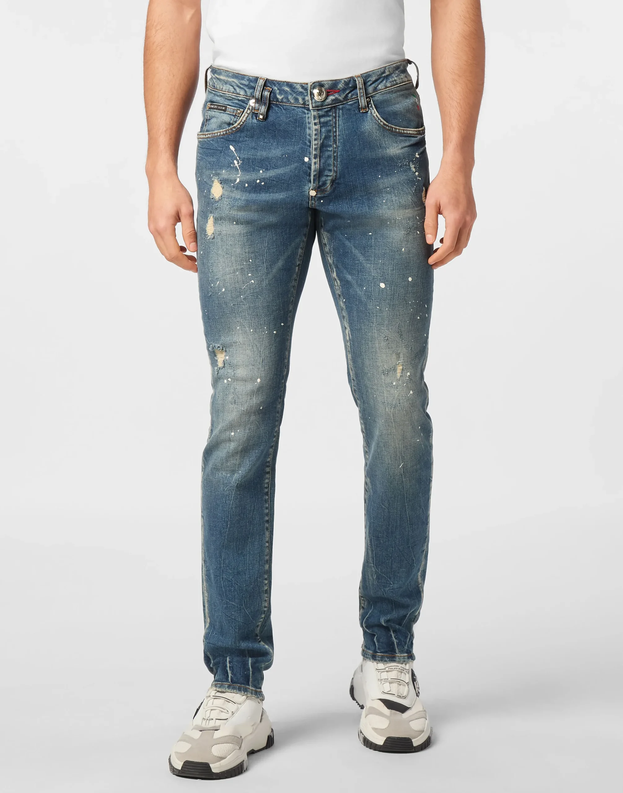 PHILIPP PLEIN Denim Trousers Super Straight Cut Skulls>Uomo Denim