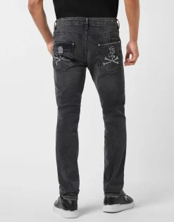 PHILIPP PLEIN Denim Trousers Super Straight Cut Skulls><noscript><img data-lazyloaded=