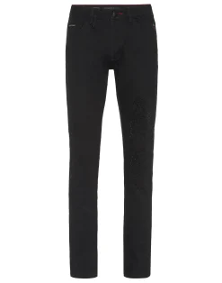 PHILIPP PLEIN Denim Trousers Super Straight Cut Dragon Strass>Uomo Denim