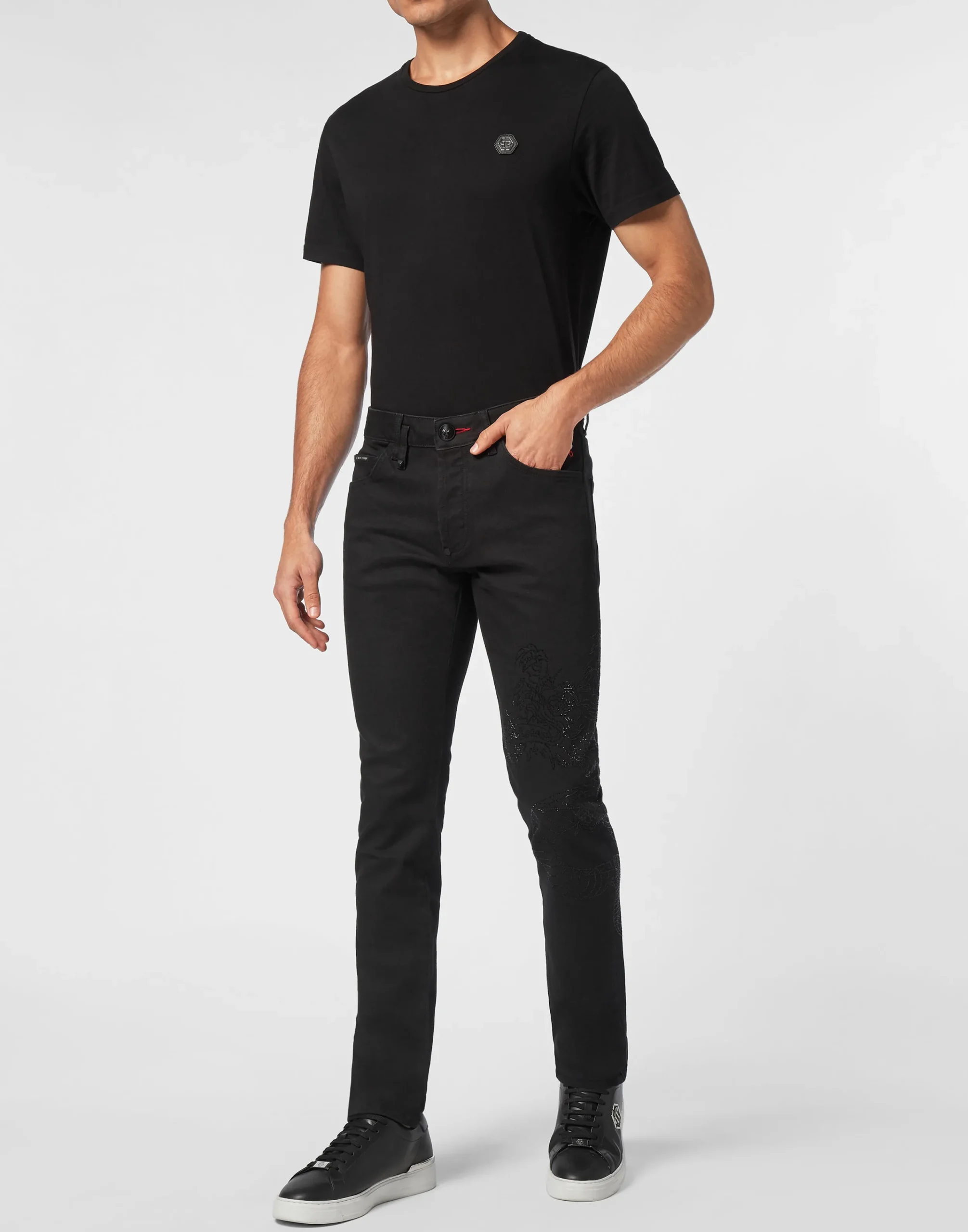PHILIPP PLEIN Denim Trousers Super Straight Cut Dragon Strass>Uomo Denim