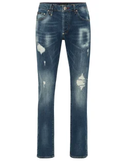 PHILIPP PLEIN Denim Trousers Super Straight Cut Skulls>Uomo Denim