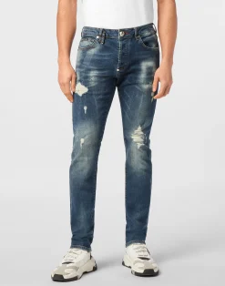 PHILIPP PLEIN Denim Trousers Super Straight Cut Skulls>Uomo Denim