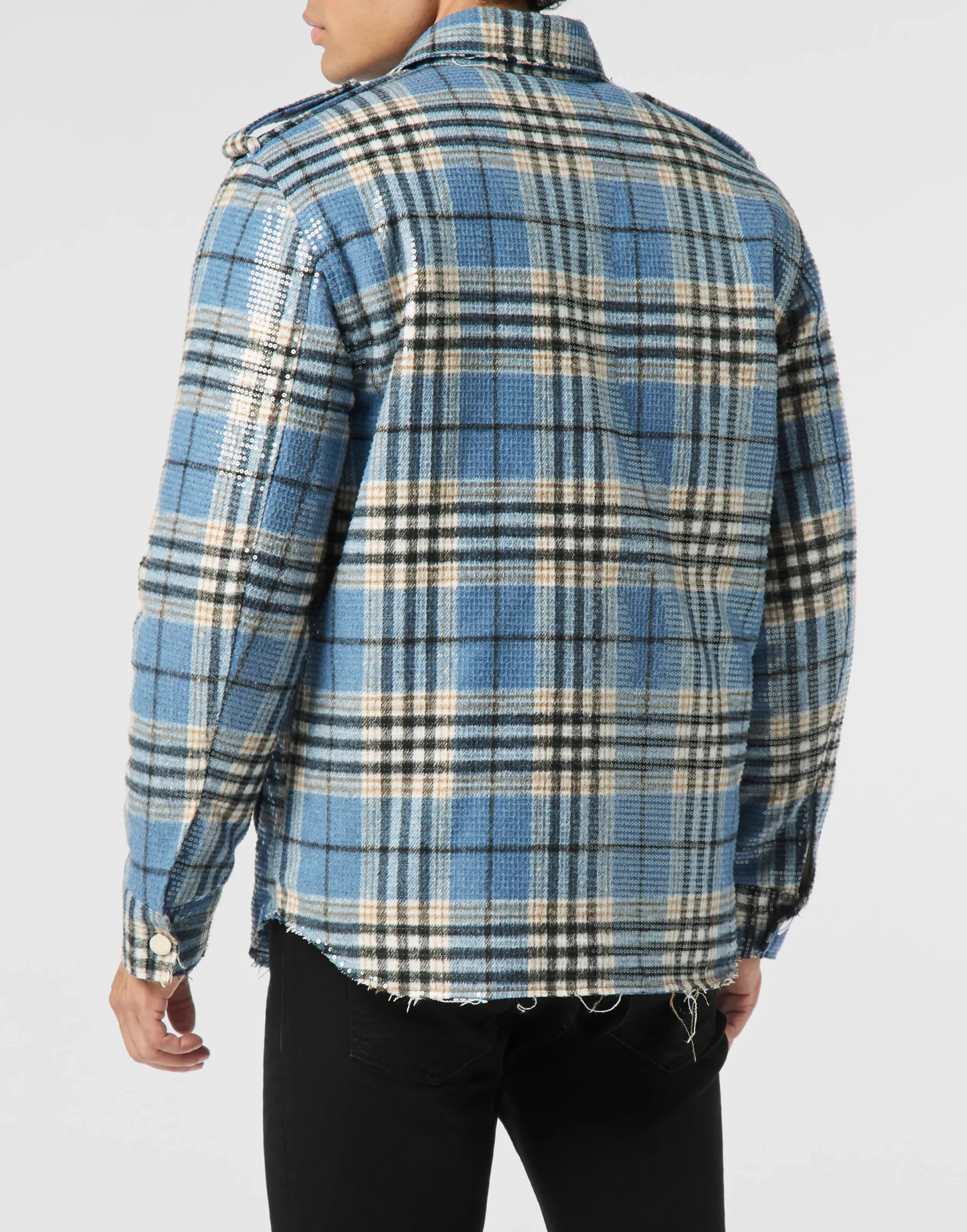 PHILIPP PLEIN Destroyed Tartan Overshirt Pailletes>Uomo Camicie