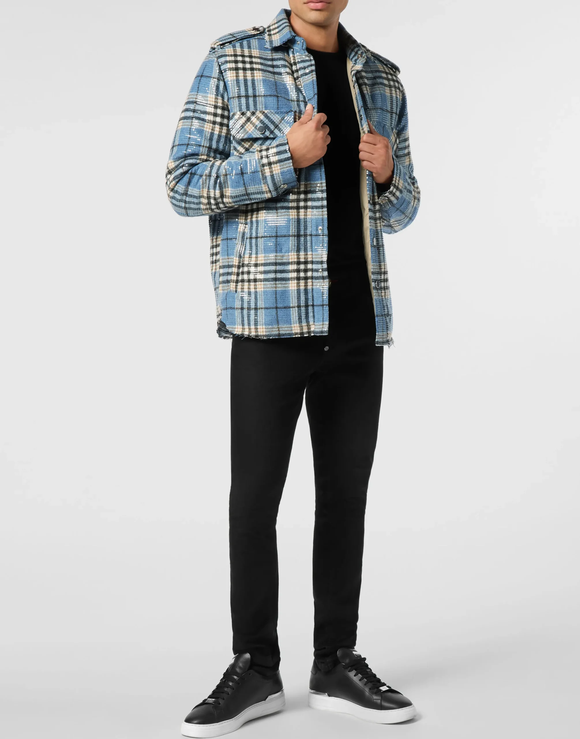PHILIPP PLEIN Destroyed Tartan Overshirt Pailletes>Uomo Camicie