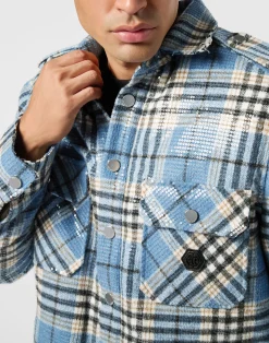 PHILIPP PLEIN Destroyed Tartan Overshirt Pailletes><noscript><img data-lazyloaded=