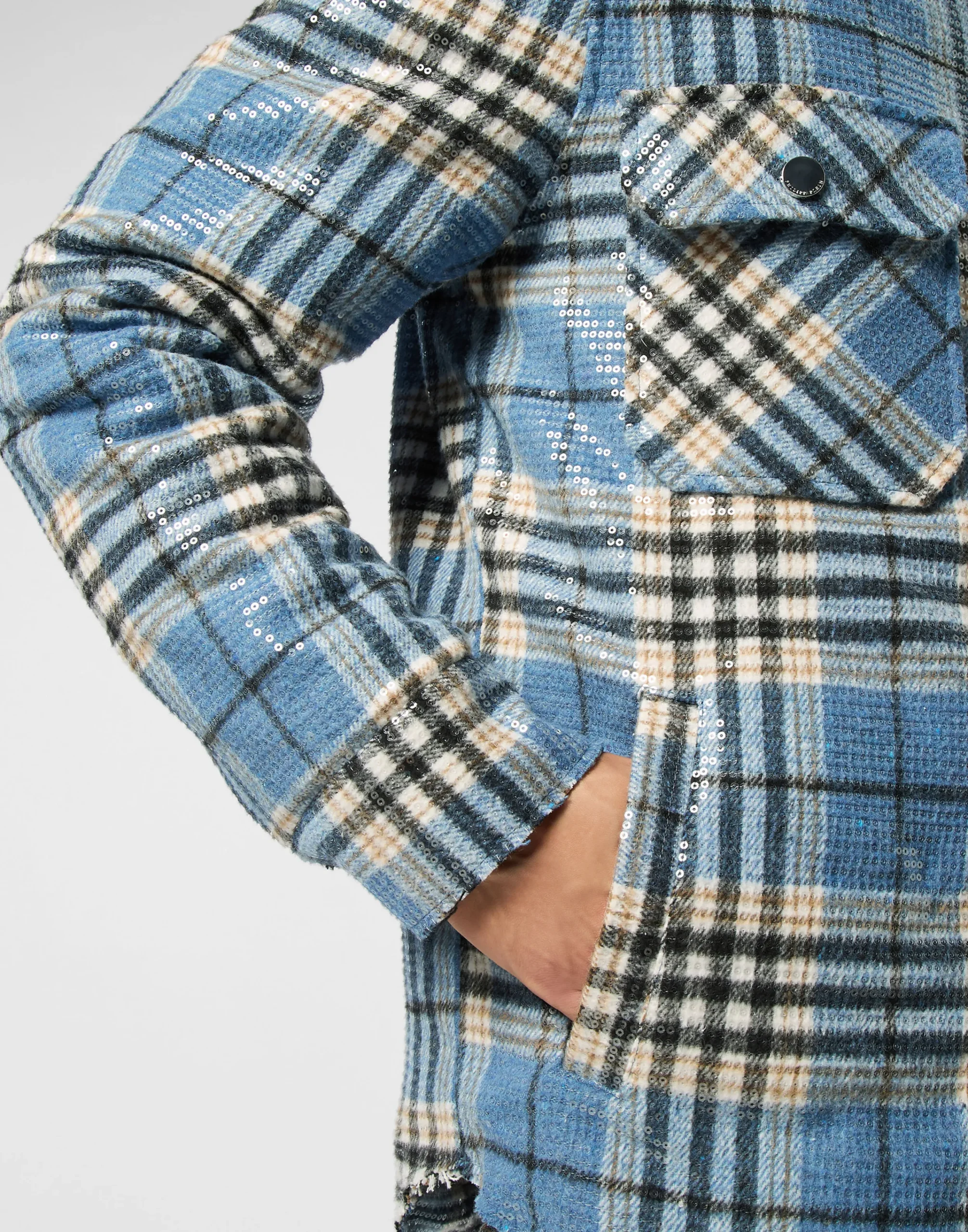 PHILIPP PLEIN Destroyed Tartan Overshirt Pailletes>Uomo Camicie
