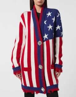 PHILIPP PLEIN Distressed Oversize Cardigan America><noscript><img data-lazyloaded=
