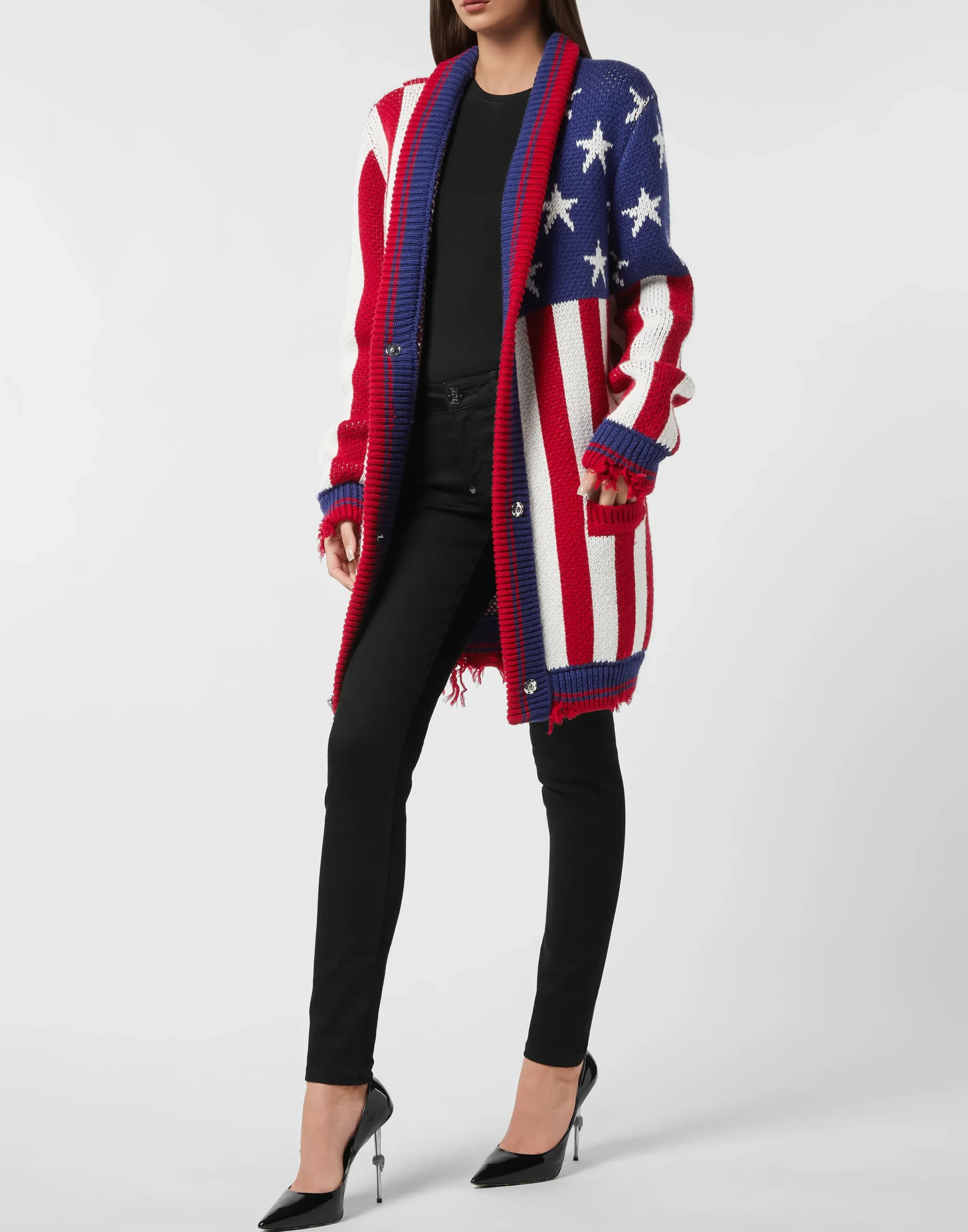 PHILIPP PLEIN Distressed Oversize Cardigan America>Donna Maglieria