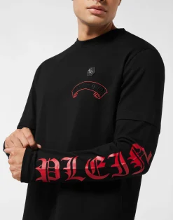 PHILIPP PLEIN Double Sleeve T-Shirt Banner Embroidery><noscript><img data-lazyloaded=