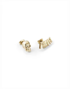 PHILIPP PLEIN EARRINGS IP YELLOW PLEIN + SKULL LETTERING> Gioielli Per Lei
