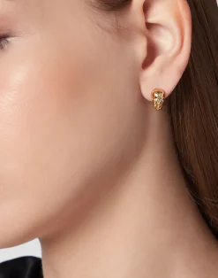 PHILIPP PLEIN EARRINGS IP YELLOW PLEIN + SKULL LETTERING><noscript><img data-lazyloaded=