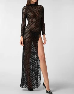 PHILIPP PLEIN Embroidered Long Dress Crystal><noscript><img data-lazyloaded=