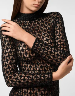 PHILIPP PLEIN Embroidered Long Dress Crystal><noscript><img data-lazyloaded=