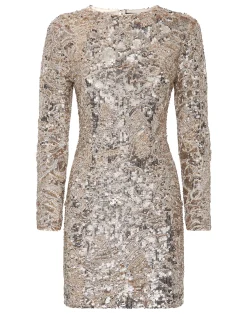 PHILIPP PLEIN Embroidered Long-Sleeved Mini Dress Crystal Skull>Donna Abiti E Gonne