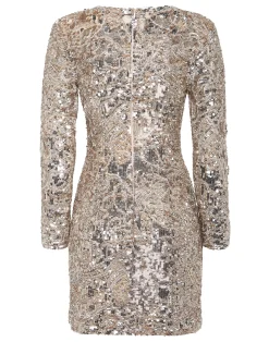 PHILIPP PLEIN Embroidered Long-Sleeved Mini Dress Crystal Skull>Donna Abiti E Gonne