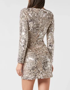 PHILIPP PLEIN Embroidered Long-Sleeved Mini Dress Crystal Skull><noscript><img data-lazyloaded=