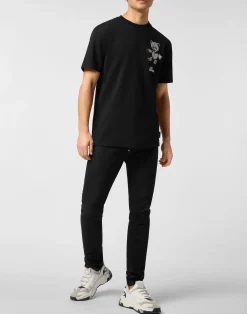 PHILIPP PLEIN Embroidered Round Neck T-Shirt Strass Teddy Bear><noscript><img data-lazyloaded=