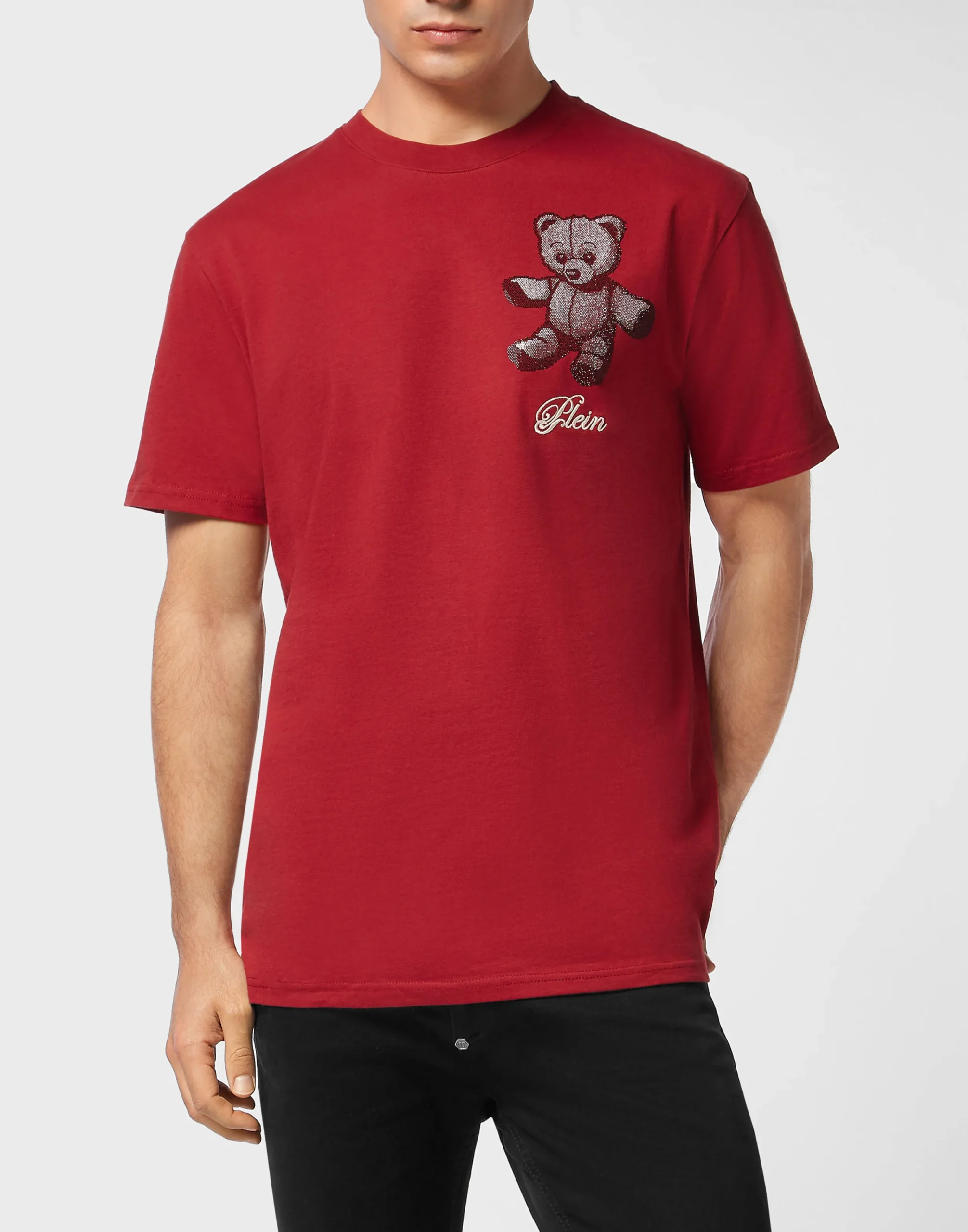 PHILIPP PLEIN Embroidered Round Neck T-Shirt Strass Teddy Bear>Uomo T-Shirts