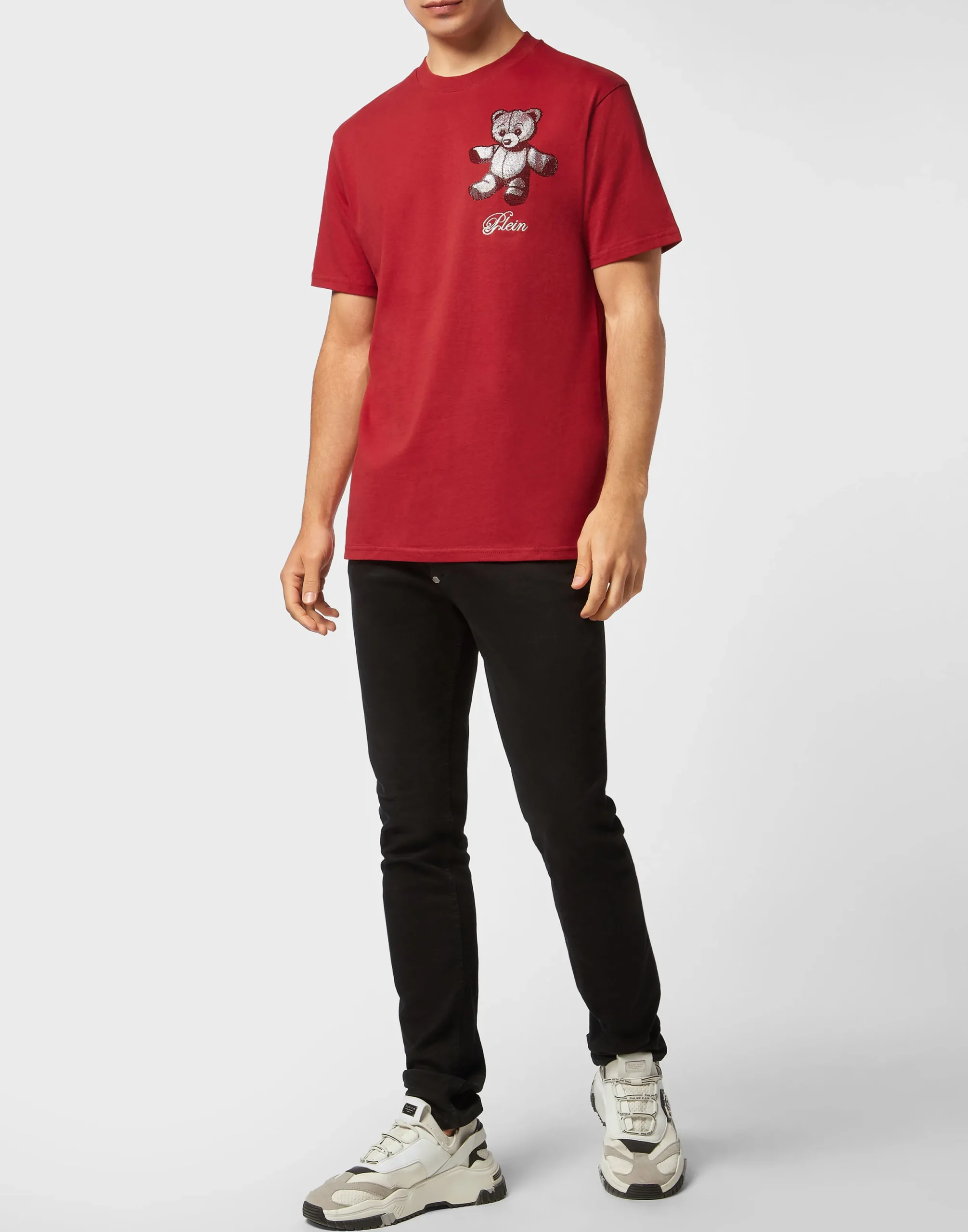 PHILIPP PLEIN Embroidered Round Neck T-Shirt Strass Teddy Bear>Uomo T-Shirts