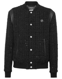 PHILIPP PLEIN Embroidered Tweed Bomber Plein Hotel>Uomo Giacche E Cappotti
