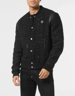 PHILIPP PLEIN Embroidered Tweed Bomber Plein Hotel>Uomo Giacche E Cappotti