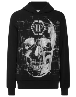 PHILIPP PLEIN Fleece Hoodie Sweatshirt Glass Skull>Uomo Street Couture|Pullover / Felpe / Giacche
