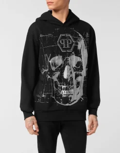 PHILIPP PLEIN Fleece Hoodie Sweatshirt Glass Skull>Uomo Street Couture|Pullover / Felpe / Giacche
