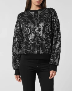 PHILIPP PLEIN Fleece Sweatshirt Gothic Plein Strass><noscript><img data-lazyloaded=